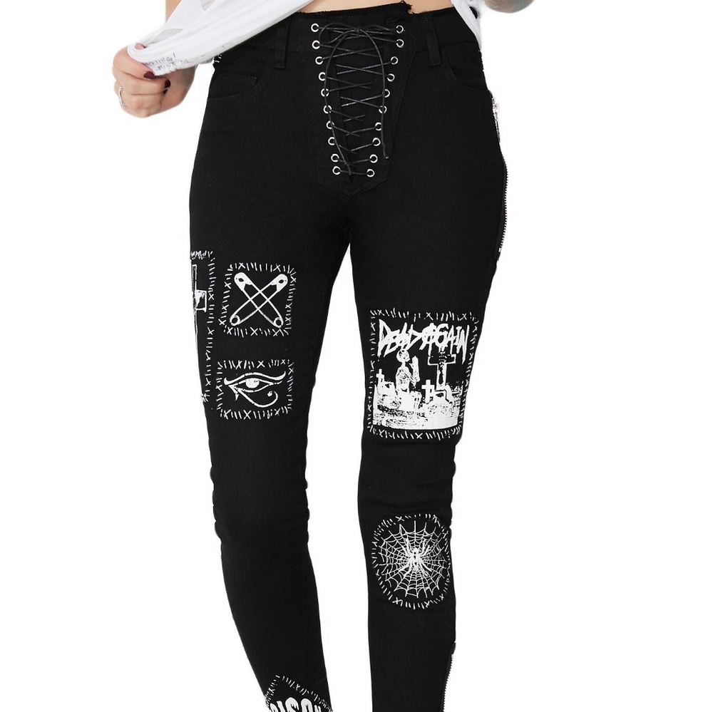 Current Mood STITCH B*TCH LACE-UP PATCH JEANS